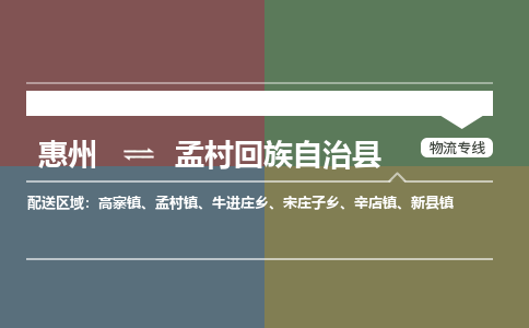 惠州到孟村回族自治县物流公司